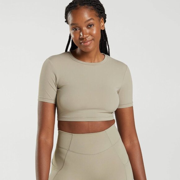 Gymshark Whitney Simmons Crop Tee Cement Brown - Picture 2 of 5